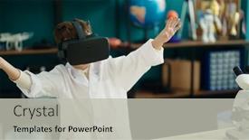  Presentation with virtual laboratory - PPT theme enhanced with adorable-hispanic-boy-student-using background and a light gray colored foreground