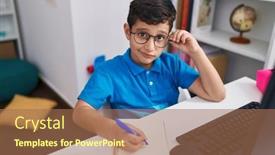  Presentation with student writing - Presentation theme with adorable-hispanic-boy-student-using background and a coral colored foreground