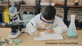  Presentation with student writing - Slide deck with adorable-hispanic-boy-student-using background and a coral colored foreground