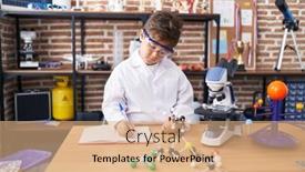  Presentation with molecules - Presentation theme with adorable-hispanic-boy-student-writing background and a coral colored foreground