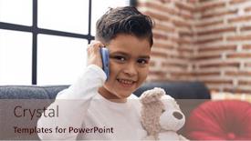  Presentation with smartphone - Slide set with adorable-hispanic-boy-talking background and a coral colored foreground