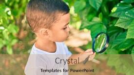  Presentation with magnifying glass - Presentation design with adorable-hispanic-boy-using-magnifying background and a coral colored foreground