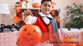 Presentation with halloween - PPT theme having adorable-hispanic-boy-wearing-halloween background and a  colored foreground