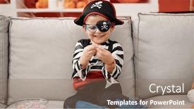 Presentation with pirate - Slide deck consisting of adorable-hispanic-boy-wearing-pirate background and a coral colored foreground