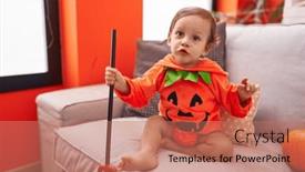  Presentation with costume - PPT theme enhanced with adorable-hispanic-boy-wearing-pumpkin background and a coral colored foreground