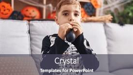  Presentation with balloon - Theme having adorable-hispanic-boy-wearing-skeleton background and a dark gray colored foreground