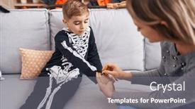  Presentation with skeleton - Slide deck featuring adorable-hispanic-boy-wearing-skeleton background and a gray colored foreground