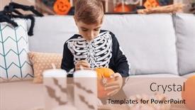  Presentation with skeleton - Slide set having adorable-hispanic-boy-wearing-skeleton background and a coral colored foreground