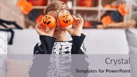  Presentation with skeleton - PPT theme with adorable-hispanic-boy-wearing-skeleton background and a light gray colored foreground