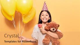  Presentation with happy birthday - Slide deck enhanced with adorable-hispanic-child-girl-wearing background and a coral colored foreground