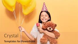  Presentation with teddy bear - Cool new slide set with adorable-hispanic-child-girl-wearing backdrop and a coral colored foreground