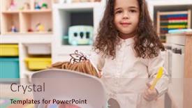  Presentation with doll - Slide deck featuring adorable-hispanic-girl-cooking background and a coral colored foreground