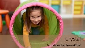  Presentation with kindergarten - Presentation theme with adorable-hispanic-girl-crawling-inside background and a coral colored foreground