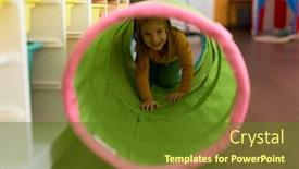  Presentation with tunnel - Presentation theme consisting of adorable-hispanic-girl-crawling-inside background and a tawny brown colored foreground