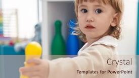  Presentation with bowling - Presentation theme enhanced with adorable-hispanic-girl-holding-bowling background and a soft green colored foreground