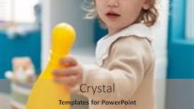  Presentation with bowling - Slide set enhanced with adorable-hispanic-girl-holding-bowling background and a coral colored foreground