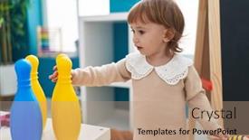 Presentation with bowling - Presentation theme enhanced with adorable-hispanic-girl-holding-bowling background and a coral colored foreground