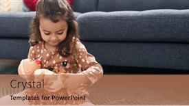  Presentation with doll - Slide deck with adorable-hispanic-girl-hugging-baby background and a coral colored foreground