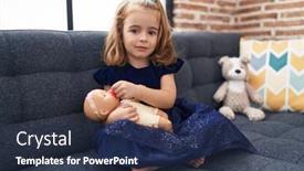  Presentation with doll - Slide deck enhanced with adorable-hispanic-girl-hugging-baby background and a tawny brown colored foreground