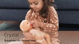  Presentation with doll - PPT layouts featuring adorable-hispanic-girl-hugging-baby background and a coral colored foreground