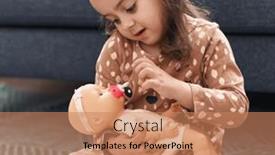  Presentation with doll - PPT theme with adorable-hispanic-girl-hugging-baby background and a coral colored foreground