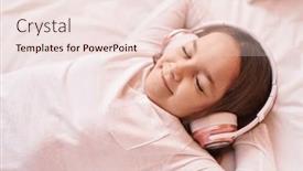  Presentation with listening - PPT theme featuring adorable-hispanic-girl-listening background and a  colored foreground