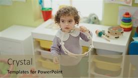  Presentation with tambourine - Presentation design enhanced with adorable-hispanic-girl-playing-tambourine background and a coral colored foreground