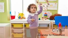  Presentation with tambourine - Slide deck enhanced with adorable-hispanic-girl-playing-tambourine background and a coral colored foreground