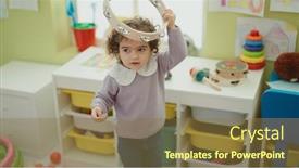 Presentation with tambourine - Presentation theme featuring adorable-hispanic-girl-playing-tambourine background and a tawny brown colored foreground
