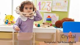  Presentation with tambourine - Presentation design enhanced with adorable-hispanic-girl-playing-tambourine background and a coral colored foreground