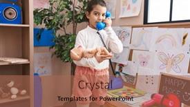  Presentation with baby toy - PPT theme consisting of adorable-hispanic-girl-playing-telephone background and a coral colored foreground