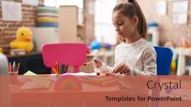  Presentation with xylophone - Slide set having adorable-hispanic-girl-playing-xylophone background and a coral colored foreground