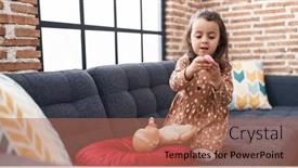  Presentation with doll - PPT theme with adorable-hispanic-girl-playing background and a coral colored foreground
