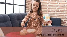  Presentation with doll - Presentation design enhanced with adorable-hispanic-girl-playing background and a coral colored foreground