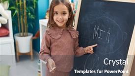  Presentation with name - PPT theme having adorable-hispanic-girl-preschool-student background and a tawny brown colored foreground