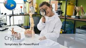  Presentation with magnifying glass - Slide set with adorable-hispanic-girl-scientist-student background and a lemonade colored foreground