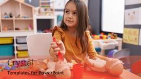  Presentation with doll - Presentation theme featuring adorable-hispanic-girl-sitting background and a red colored foreground