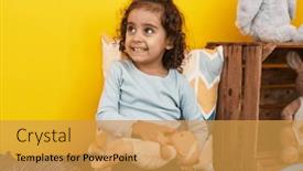  Presentation with doll - Theme enhanced with adorable-hispanic-girl-sitting background and a gold colored foreground