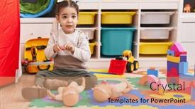  Presentation with baby sitting - PPT theme enhanced with adorable-hispanic-girl-sitting background and a coral colored foreground