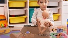  Presentation with baby sitting - Presentation theme with adorable-hispanic-girl-sitting and a coral colored foreground