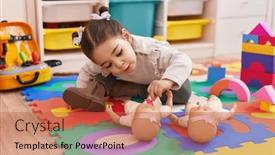  Presentation with baby sitting - PPT theme having adorable-hispanic-girl-sitting and a red colored foreground