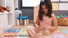  Presentation with baby sitting - Presentation design enhanced with adorable-hispanic-girl-sitting and a  colored foreground