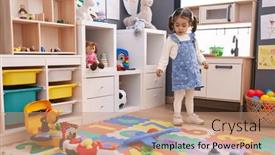  Presentation with kindergarten - Slide set enhanced with adorable-hispanic-girl-standing and a coral colored foreground