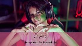  Presentation with heart hands - PPT theme featuring adorable-hispanic-girl-streamer-smiling background and a  colored foreground