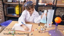  Presentation with test tube laboratory - PPT layouts enhanced with adorable-hispanic-girl-student-holding background and a lemonade colored foreground