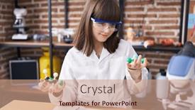  Presentation with molecules - PPT layouts consisting of adorable-hispanic-girl-student-holding background and a coral colored foreground
