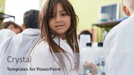  Presentation with molecules - Presentation theme consisting of adorable-hispanic-girl-student-holding and a light gray colored foreground