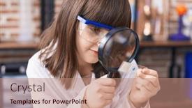  Presentation with looking glass - Theme featuring adorable-hispanic-girl-student-looking background and a coral colored foreground