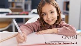  Presentation with student - Slides featuring adorable-hispanic-girl-student-sitting background and a coral colored foreground