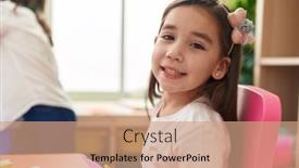  Presentation with paper cutting - PPT theme featuring adorable-hispanic-girl-student-smiling background and a coral colored foreground